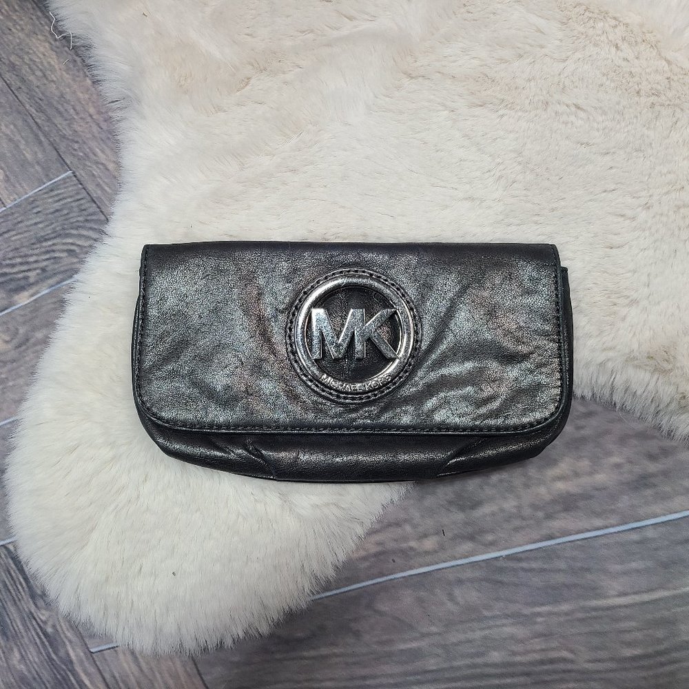 Michael Kors Gunmetal Leather Clutch